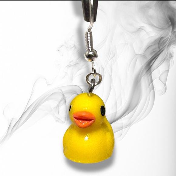 Hand Crafted Earrings Ducks Yellow Orange Resin Dangle Long Pierced - Picture 7 of 8